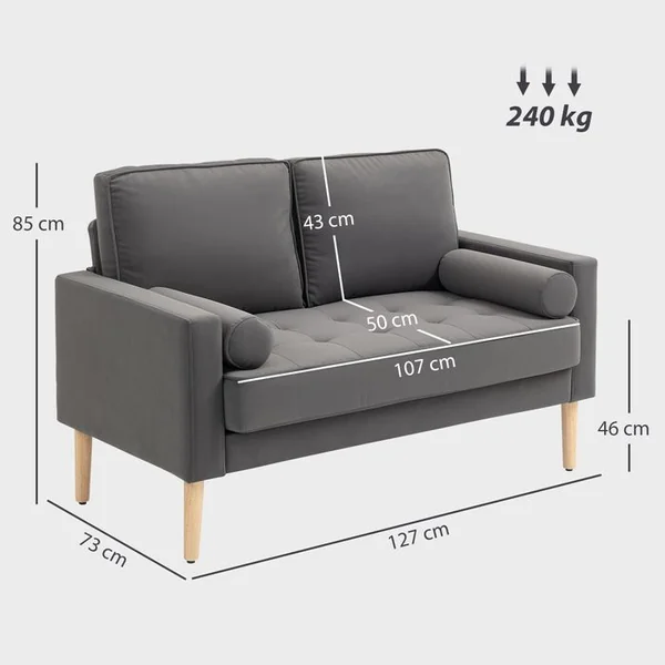 HOMCOM Canapé Scandinave 2 Places Piètement Bois Clair Tissu Coussins