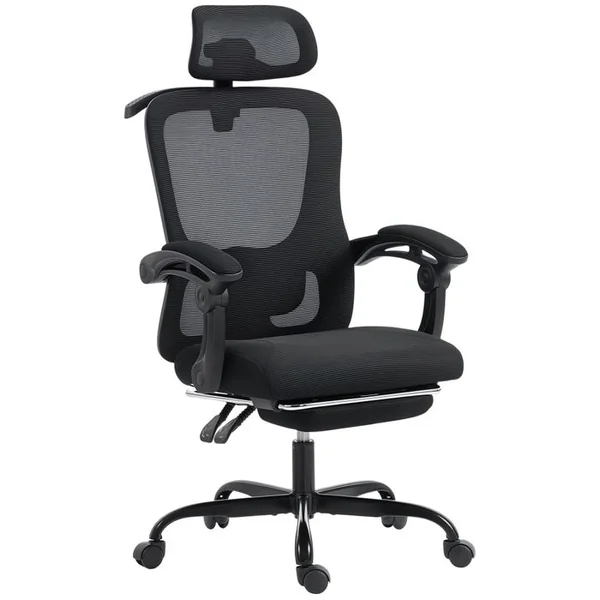 HOMCOM Chaise De Bureau Manager Ergonomique Réglages Multiples Noir