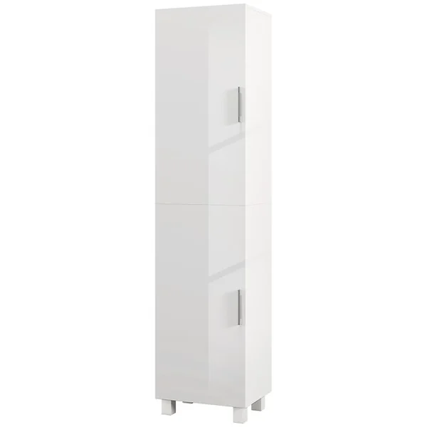 HOMCOM Colonne Salle De Bain Façade Blanc Laqué - 2 Portes, 4 étagères - Blanc