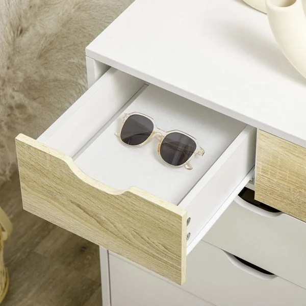 HOMCOM Commode Design Scandinave 5 Tiroirs Bois Blanc Aspect Bois Clair