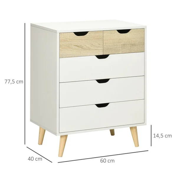 HOMCOM Commode Design Scandinave 5 Tiroirs Bois Blanc Aspect Bois Clair