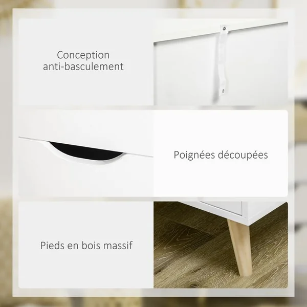 HOMCOM Commode Design Scandinave 5 Tiroirs Bois Blanc Aspect Bois Clair