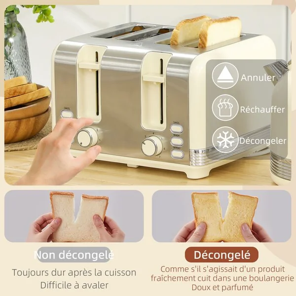 HOMCOM Ensemble Bouilloire Et Grille-pain Vintage Crème