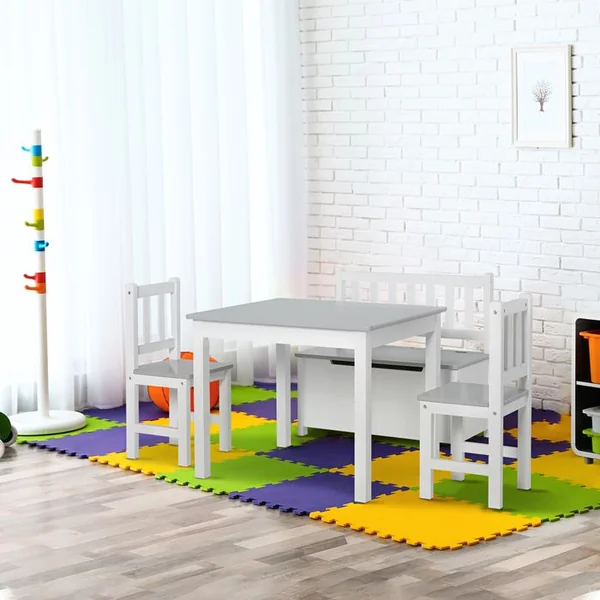 HOMCOM Ensemble De Table Et Chaises Enfant - Set De 4 Pièces - Mdf Pin Blanc Gris