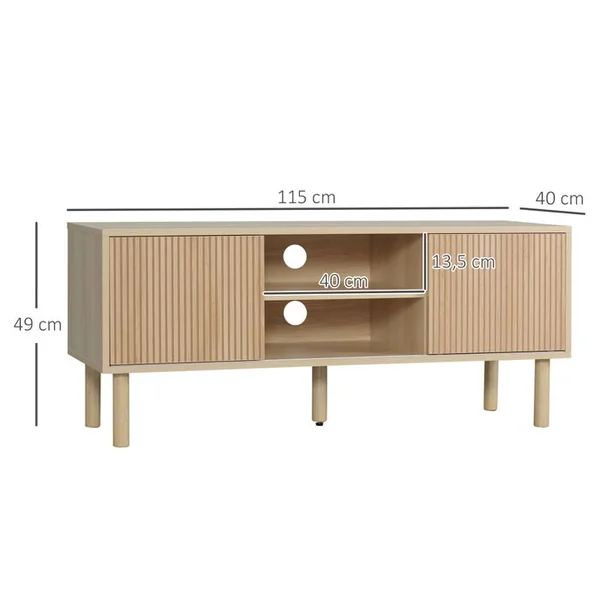 HOMCOM Meuble TV Design Urban Craft 2 Portes 2 Niches Aspect Bois Clair