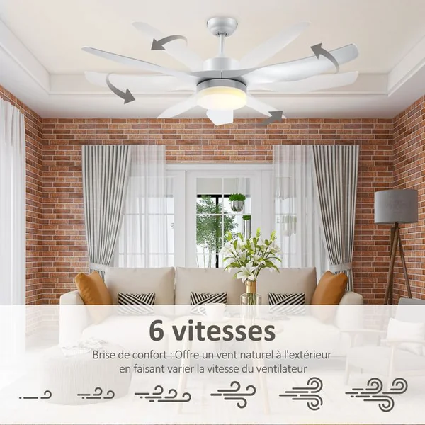 HOMCOM Ventilateur De Plafond Réversible LED 6 Vitesses Silencieux Avec Télécommande