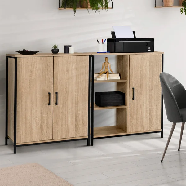 ID MARKET Armoire Basse Detroit 2 Portes Design Industriel