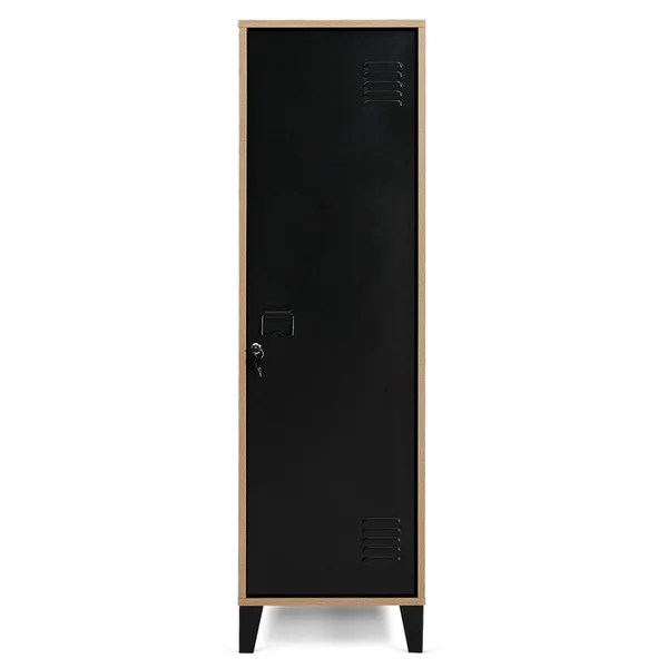 ID MARKET Armoire Vestiaire Ester 1 Porte Métal Noir Et Contour Bois Design Industriel