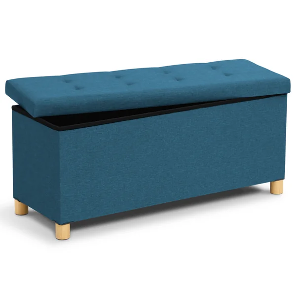 ID MARKET Banc Coffre Rangement Sur Pied 100 Cm Tissu Bleu Canard