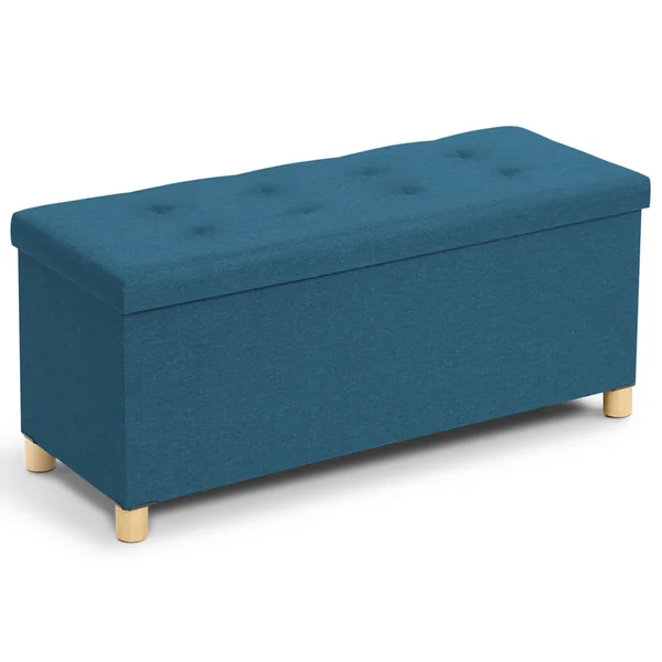 ID MARKET Banc Coffre Rangement Sur Pied 100 Cm Tissu Bleu Canard