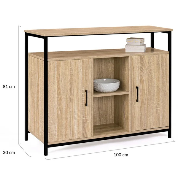 ID MARKET Buffet 100 Cm Detroit 2 Portes Avec étagères Design Industriel (compose Ref 15343)