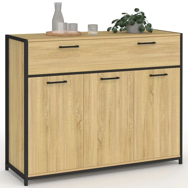 ID MARKET Buffet 100 Cm Detroit 3 Portes Et 1 Tiroir Design Industriel