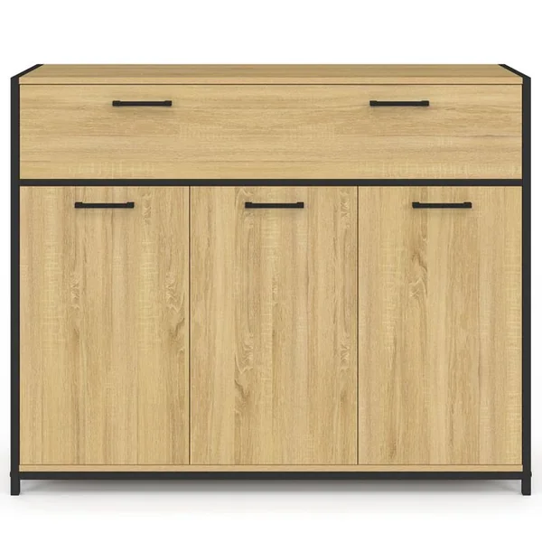ID MARKET Buffet 100 Cm Detroit 3 Portes Et 1 Tiroir Design Industriel