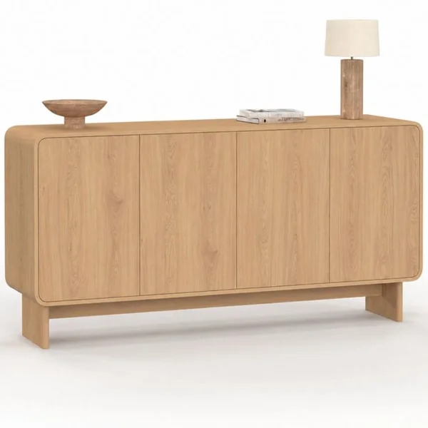 ID MARKET Buffet 160 Cm Capucine XXL 4 Portes Façon Hêtre Design Arrondi