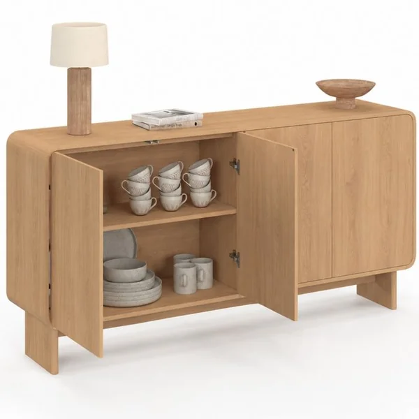ID MARKET Buffet 160 Cm Capucine XXL 4 Portes Façon Hêtre Design Arrondi