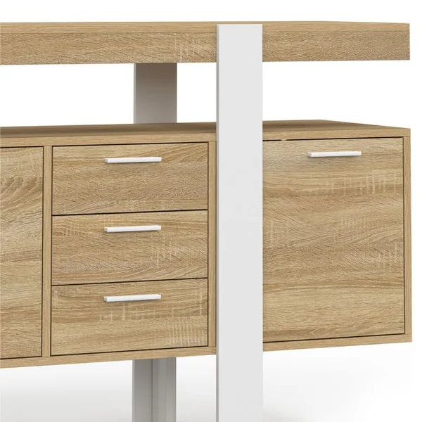 ID MARKET Buffet 180 Cm Phoenix XXL 4 Portes Avec 3 Tiroirs Bois Et Blanc