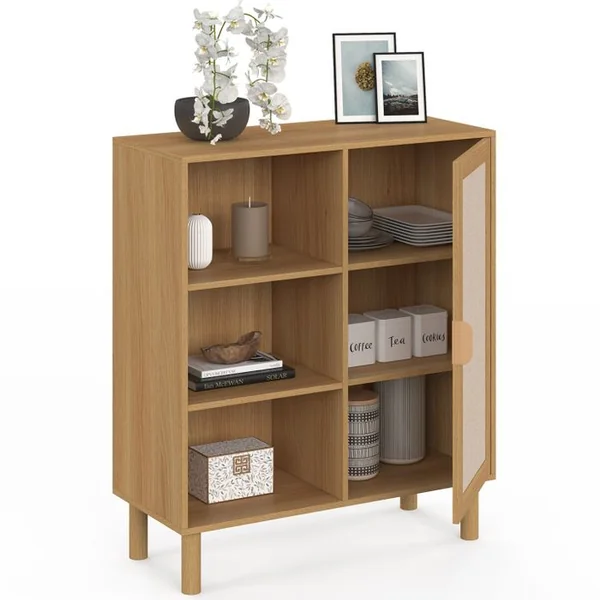 ID MARKET Buffet 3 Étagères Et Placard 70 Cm Robin Bois Et Effet Lin
