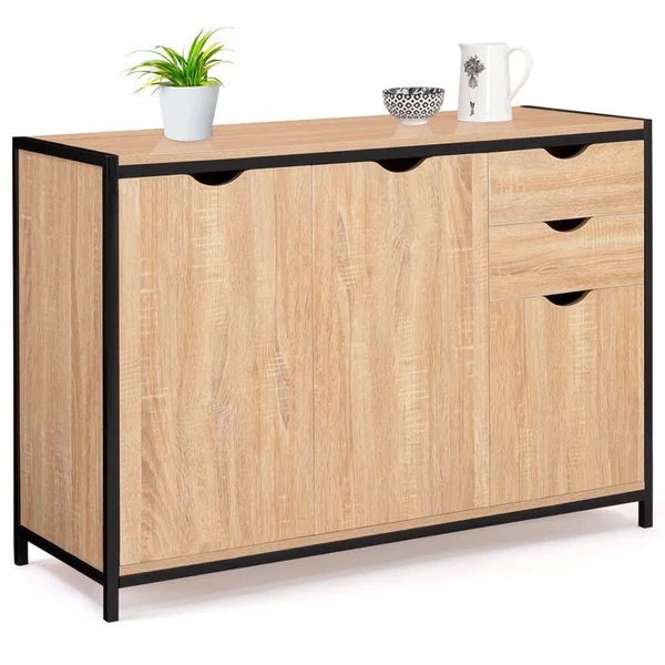 ID MARKET Buffet Bas 110 Cm Detroit Avec Placards Et Tiroirs Design Industriel