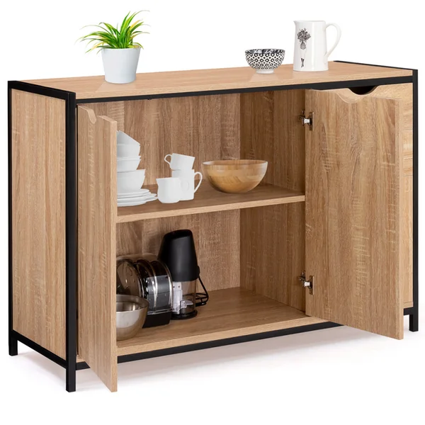 ID MARKET Buffet Bas 110 Cm Detroit Avec Placards Et Tiroirs Design Industriel