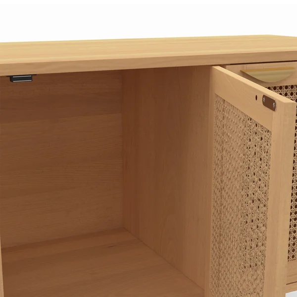 ID MARKET Buffet Bas 110 Cm Edhen 3 Portes Bois Et Cannage