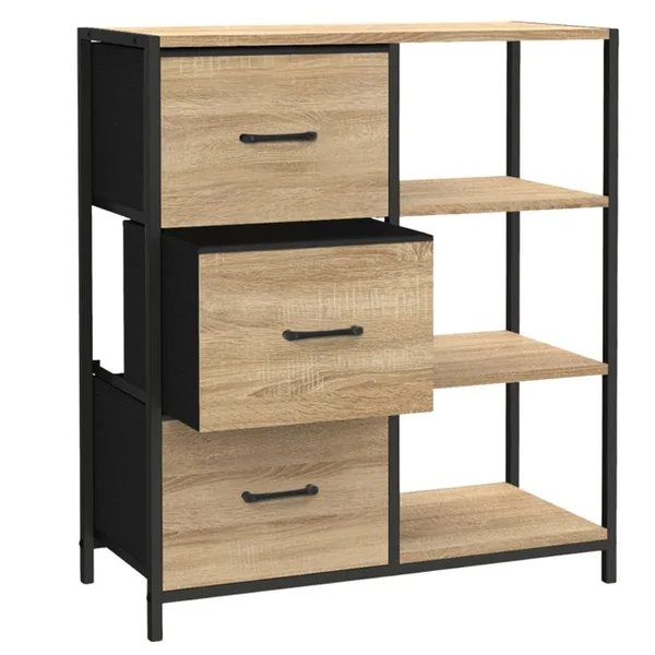 ID MARKET Buffet D'appoint 3 Tiroirs Et étagères 70 Cm Utah Design Industriel