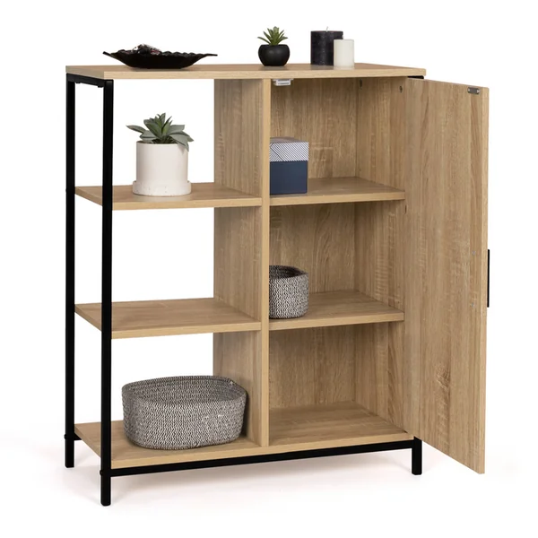 ID MARKET Buffet D'appoint 3 étagères Et Placard 70 Cm Detroit Design Industriel