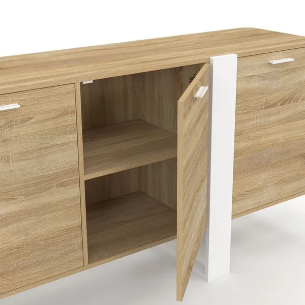 ID MARKET Buffet Enfilade 200 Cm Phoenix XXL 4 Portes Bois Et Blanc