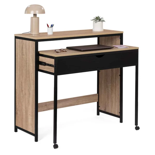 ID MARKET Bureau Extensible 1 Tiroir Noir Boston Design Industriel