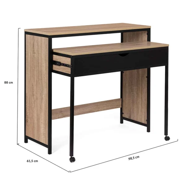 ID MARKET Bureau Extensible 1 Tiroir Noir Boston Design Industriel