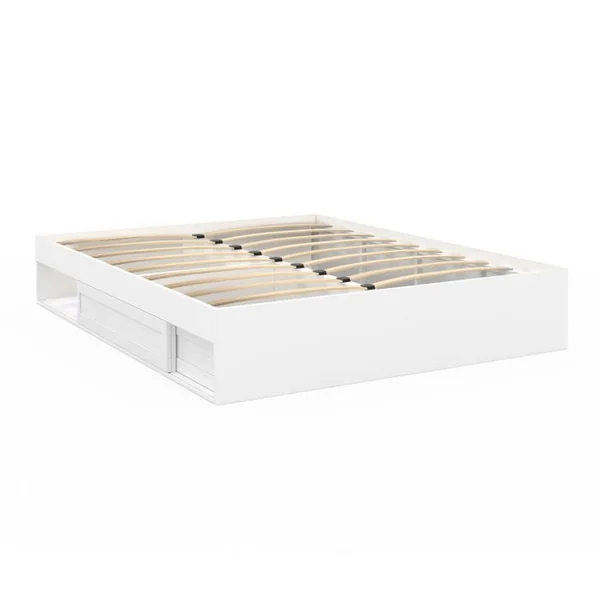 ID MARKET Cadre De Lit Double Salem Avec Rangements Et Sommier 140 X 190 Cm Blanc
