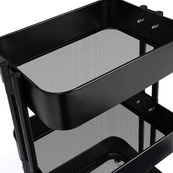 ID MARKET Chariot 3 Niveaux Desserte étagère De Rangement à Roulettes Acier Noir