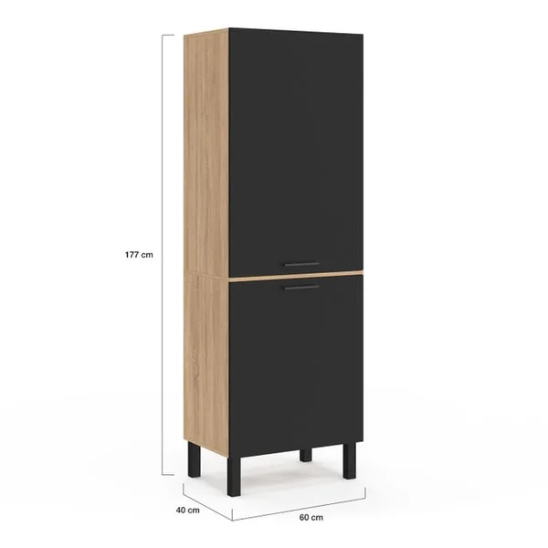 ID MARKET Colonne De Cuisine 60 Cm Cina 2 Portes Façon Hêtre Et Noir