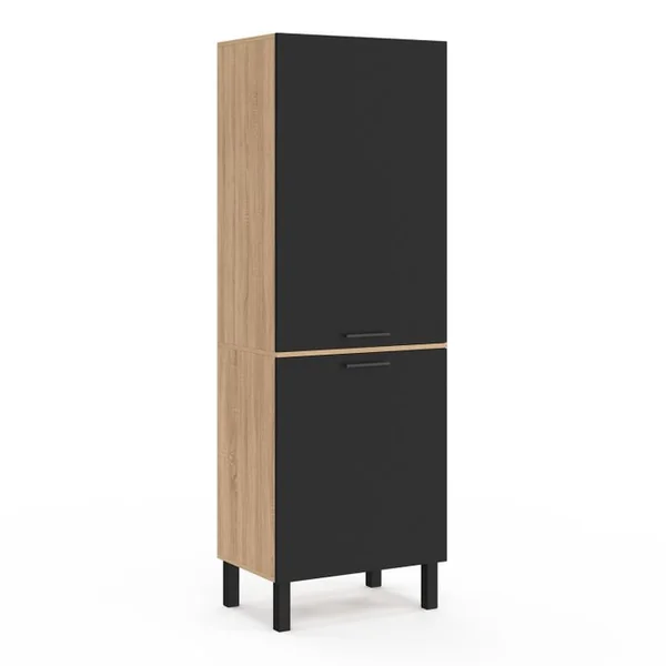 ID MARKET Colonne De Cuisine 60 Cm Cina 2 Portes Façon Hêtre Et Noir