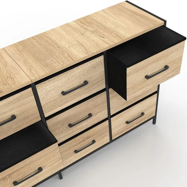 ID MARKET Commode 12 Tiroirs En Tissu Utah 140 Cm Meuble De Rangement Design Industriel