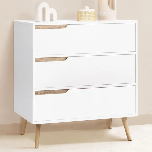 ID MARKET Commode 3 Tiroirs Helsinki 80 Cm Scandinave Blanc