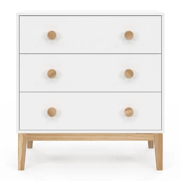 ID MARKET Commode 3 Tiroirs Jacob 80 Cm Enfant Blanc Et Bois