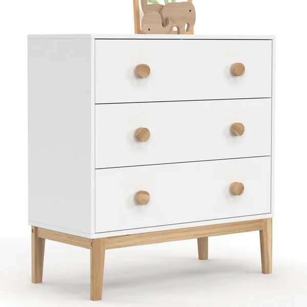 ID MARKET Commode 3 Tiroirs Jacob 80 Cm Enfant Blanc Et Bois