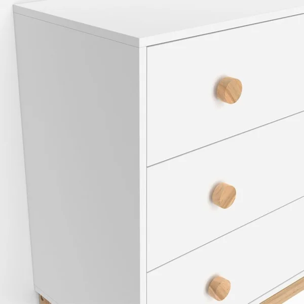 ID MARKET Commode 3 Tiroirs Jacob 80 Cm Enfant Blanc Et Bois