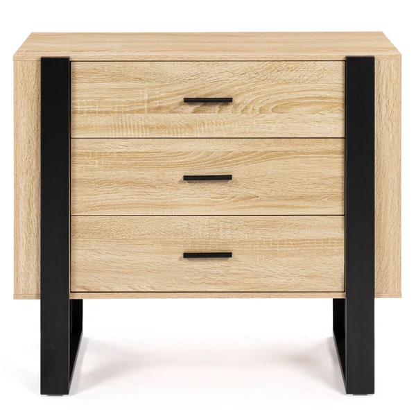 ID MARKET Commode 3 Tiroirs Phoenix 80 Cm Bois Et Noir