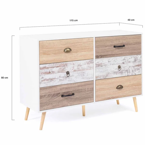 ID MARKET Commode 6 Tiroirs Bahia 115 Cm Scandinave