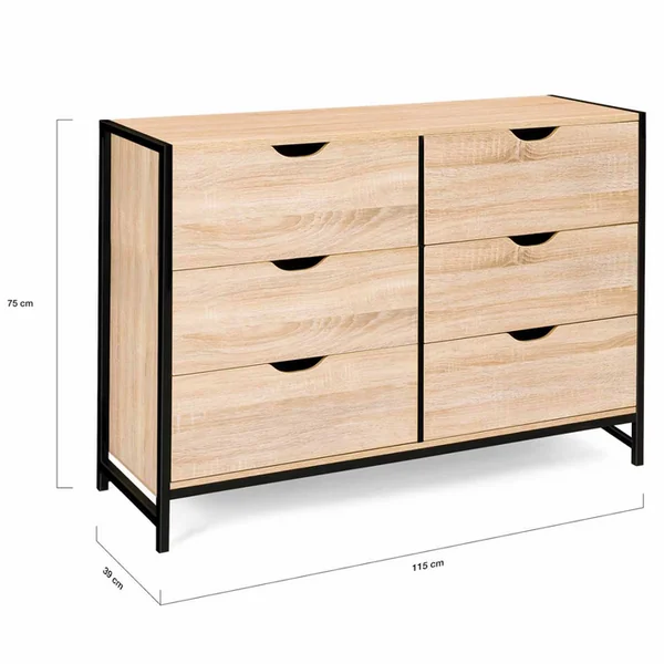 ID MARKET Commode 6 Tiroirs Detroit 115 Cm Design Industriel