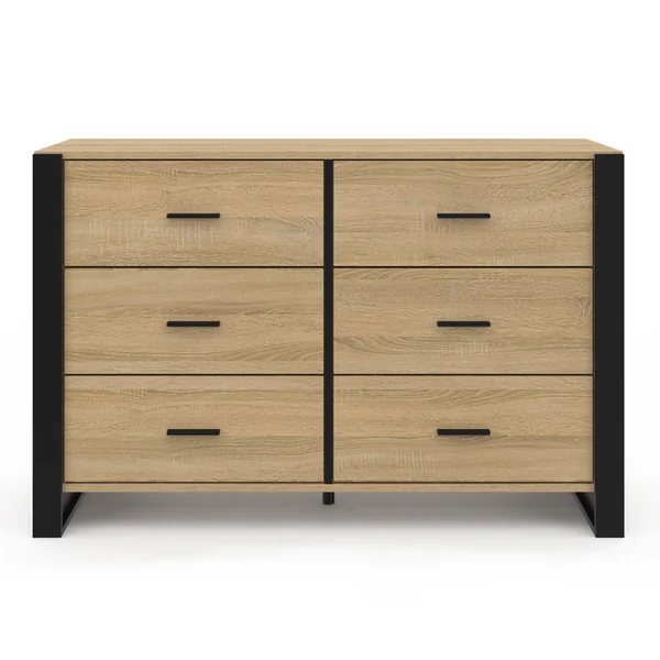 ID MARKET Commode 6 Tiroirs Onyx 115 Cm Bois Et Noir