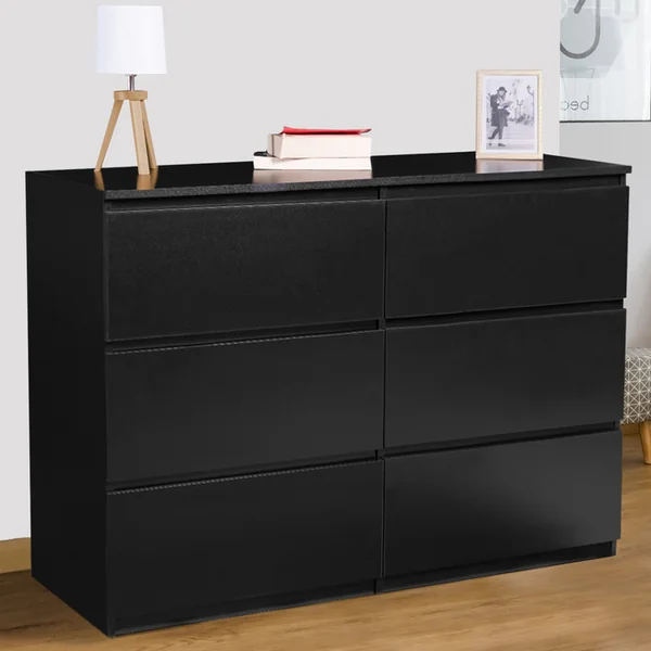 ID MARKET Commode 6 Tiroirs Tomi 110 Cm Bois Noir