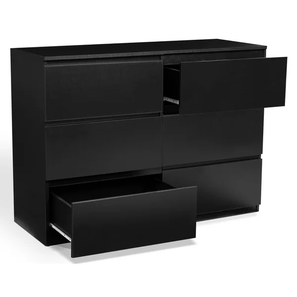 ID MARKET Commode 6 Tiroirs Tomi 110 Cm Bois Noir