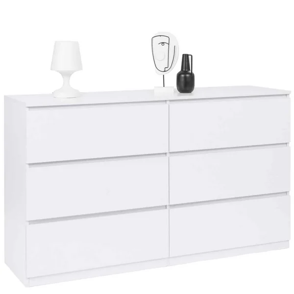 ID MARKET Commode 6 Tiroirs Tomi XXL 140 Cm Bois Blanc