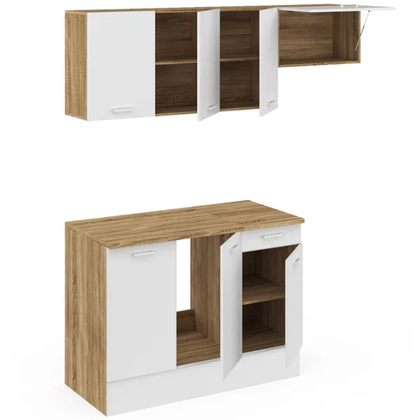 ID MARKET Cuisine Complète 180 Cm Subtil Avec Plan De Travail 5 éléments Bois Et Blanc