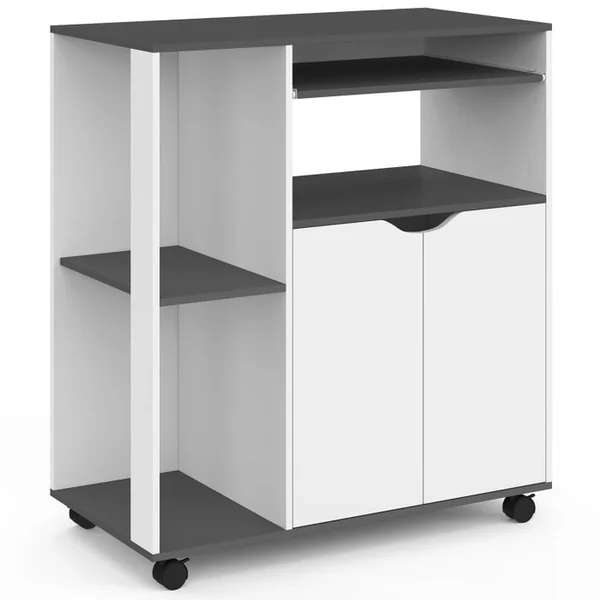 ID MARKET Desserte De Cuisine Cosi Bois Blanc Et Plateau Gris L.76 Cm