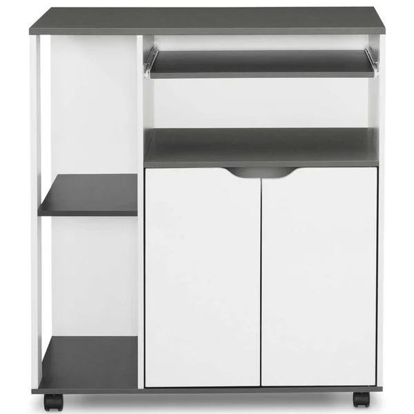 ID MARKET Desserte De Cuisine Cosi Bois Blanc Et Plateau Gris L.76 Cm
