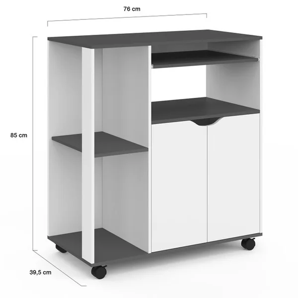 ID MARKET Desserte De Cuisine Cosi Bois Blanc Et Plateau Gris L.76 Cm