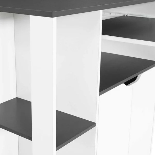 ID MARKET Desserte De Cuisine Cosi Bois Blanc Et Plateau Gris L.76 Cm